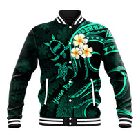 Personalised Niihau Hawaii Baseball Jacket Polynesian Tattoo and Pacific Plumeria Turquoise Vibe LT9 - Wonder Print Shop
