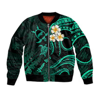 Personalised Niihau Hawaii Bomber Jacket Polynesian Tattoo and Pacific Plumeria Turquoise Vibe LT9 - Wonder Print Shop