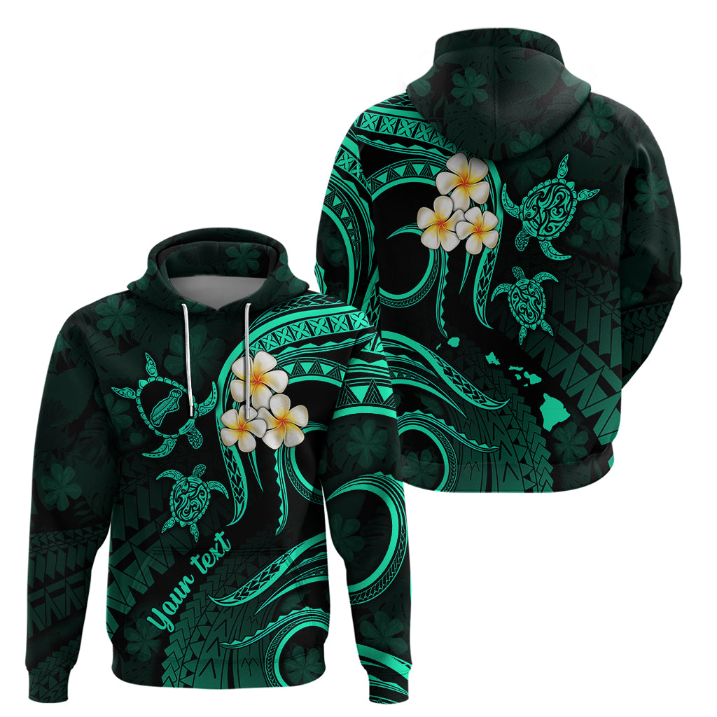 Personalised Niihau Hawaii Hoodie Polynesian Tattoo and Pacific Plumeria Turquoise Vibe - Wonder Print Shop
