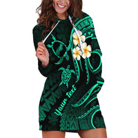 Personalised Niihau Hawaii Hoodie Dress Polynesian Tattoo and Pacific Plumeria Turquoise Vibe - Wonder Print Shop