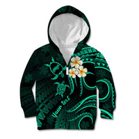 Personalised Niihau Hawaii Kid Hoodie Polynesian Tattoo and Pacific Plumeria Turquoise Vibe - Wonder Print Shop