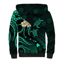 Personalised Niihau Hawaii Sherpa Hoodie Polynesian Tattoo and Pacific Plumeria Turquoise Vibe - Wonder Print Shop