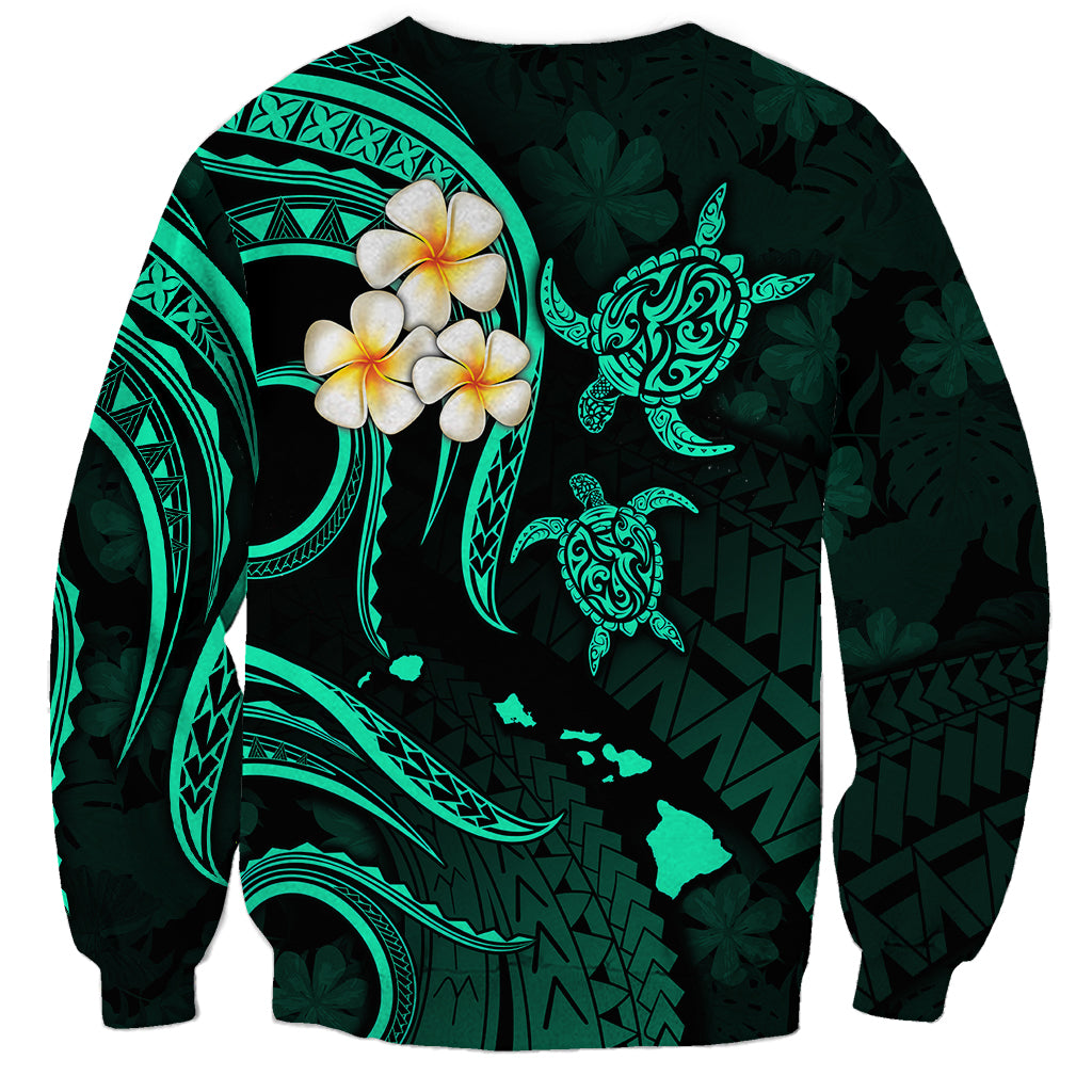 Personalised Niihau Hawaii Sweatshirt Polynesian Tattoo and Pacific Plumeria Turquoise Vibe - Wonder Print Shop