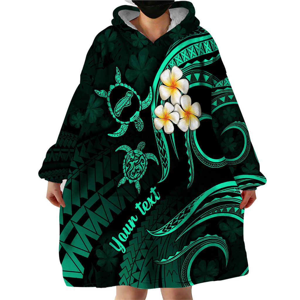 Personalised Niihau Hawaii Wearable Blanket Hoodie Polynesian Tattoo and Pacific Plumeria Turquoise Vibe - Wonder Print Shop