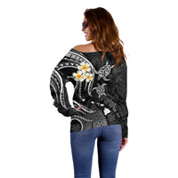 Personalised Niihau Hawaii Off Shoulder Sweater Polynesian Tattoo and Pacific Plumeria White Vibe - Wonder Print Shop