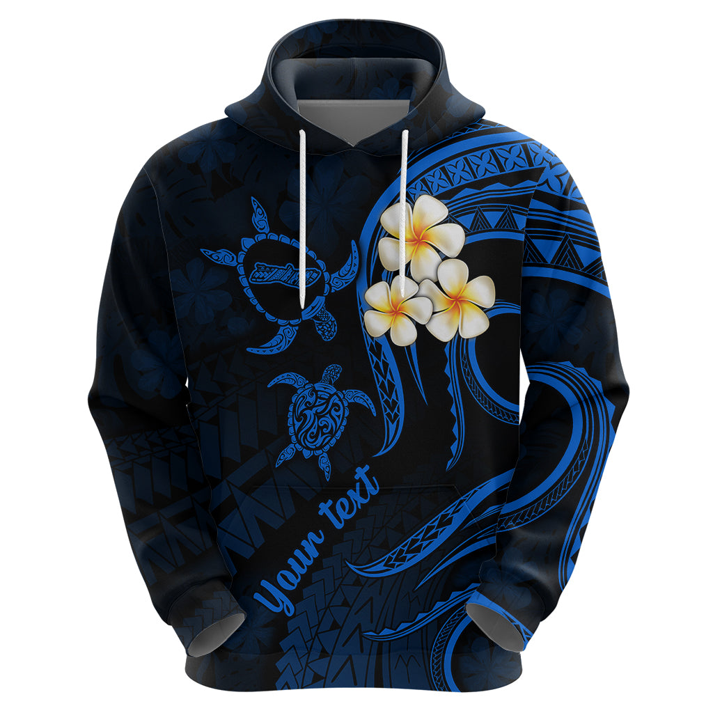Personalised Molokai Hawaii Hoodie Polynesian Tattoo and Pacific Plumeria Blue Vibe - Wonder Print Shop
