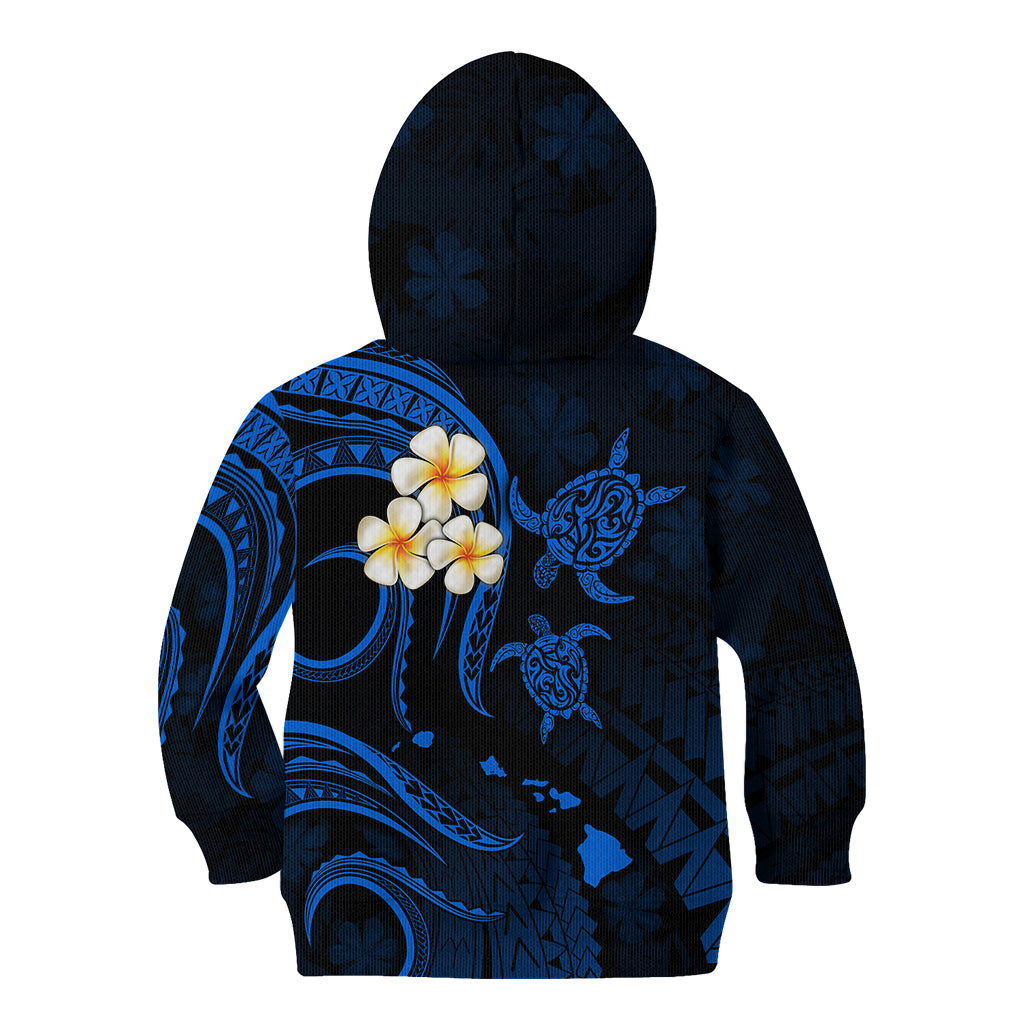 Personalised Molokai Hawaii Kid Hoodie Polynesian Tattoo and Pacific Plumeria Blue Vibe - Wonder Print Shop