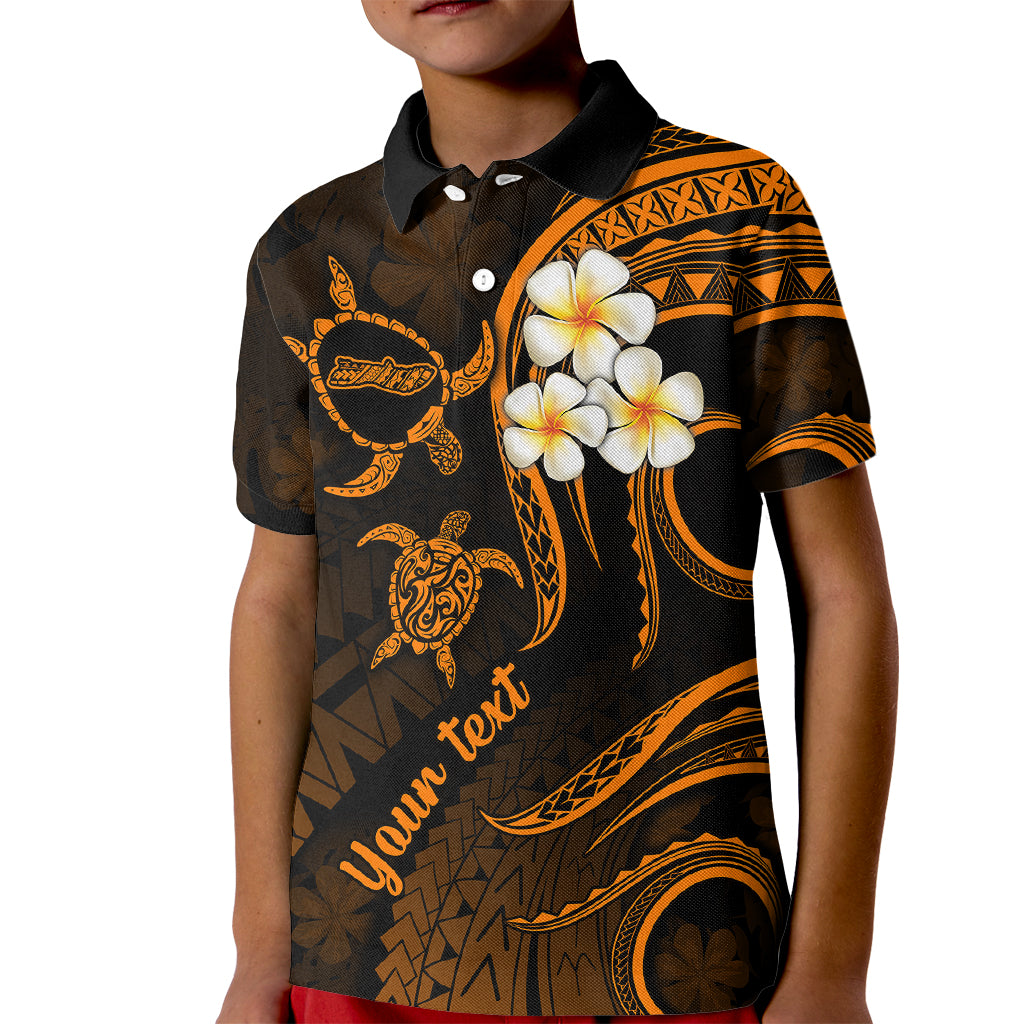 Personalised Molokai Hawaii Kid Polo Shirt Polynesian Tattoo and Pacific Plumeria Gold Vibe - Wonder Print Shop