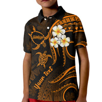 Personalised Molokai Hawaii Kid Polo Shirt Polynesian Tattoo and Pacific Plumeria Gold Vibe - Wonder Print Shop
