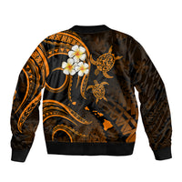 Personalised Molokai Hawaii Sleeve Zip Bomber Jacket Polynesian Tattoo and Pacific Plumeria Gold Vibe - Wonder Print Shop