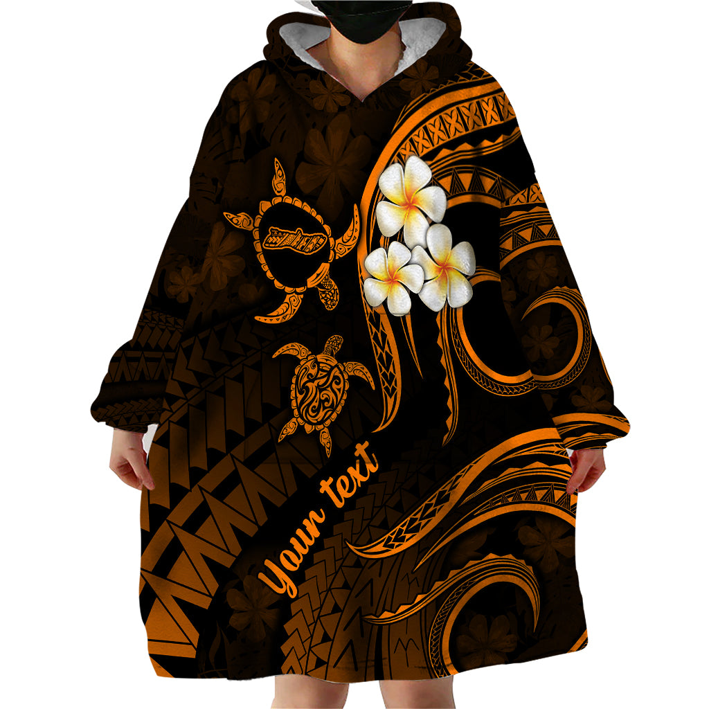 Personalised Molokai Hawaii Wearable Blanket Hoodie Polynesian Tattoo and Pacific Plumeria Gold Vibe - Wonder Print Shop