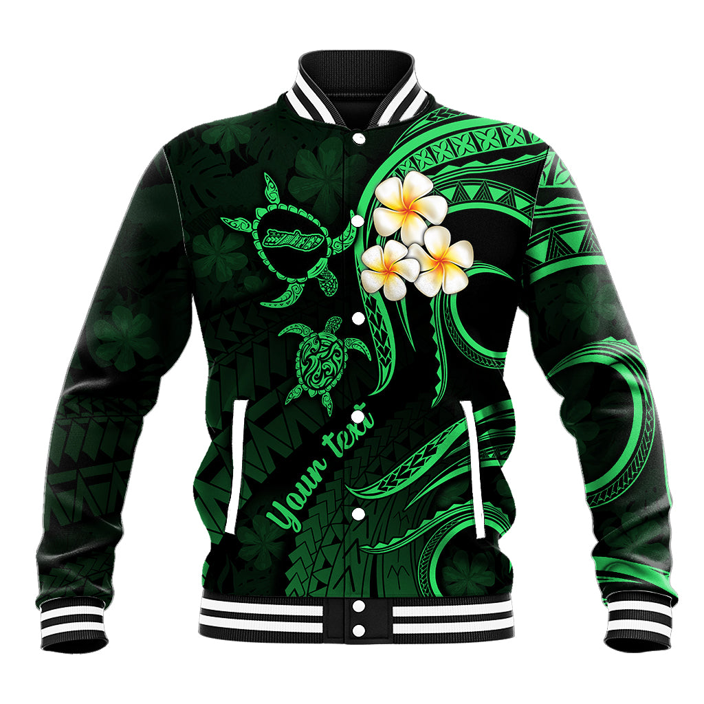 Personalised Molokai Hawaii Baseball Jacket Polynesian Tattoo and Pacific Plumeria Green Vibe LT9 - Wonder Print Shop