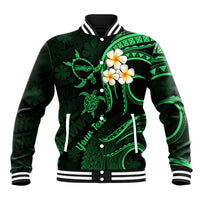 Personalised Molokai Hawaii Baseball Jacket Polynesian Tattoo and Pacific Plumeria Green Vibe LT9 - Wonder Print Shop