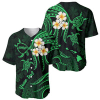 Personalised Molokai Hawaii Baseball Jersey Polynesian Tattoo and Pacific Plumeria Green Vibe LT9 - Wonder Print Shop