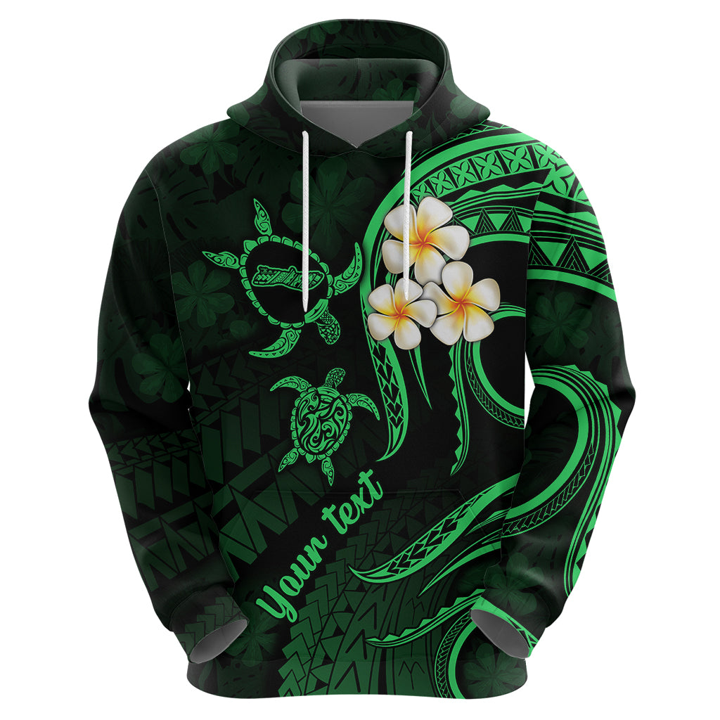 Personalised Molokai Hawaii Hoodie Polynesian Tattoo and Pacific Plumeria Green Vibe - Wonder Print Shop