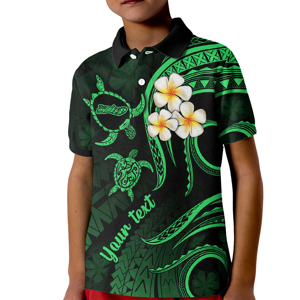 Personalised Molokai Hawaii Kid Polo Shirt Polynesian Tattoo and Pacific Plumeria Green Vibe - Wonder Print Shop