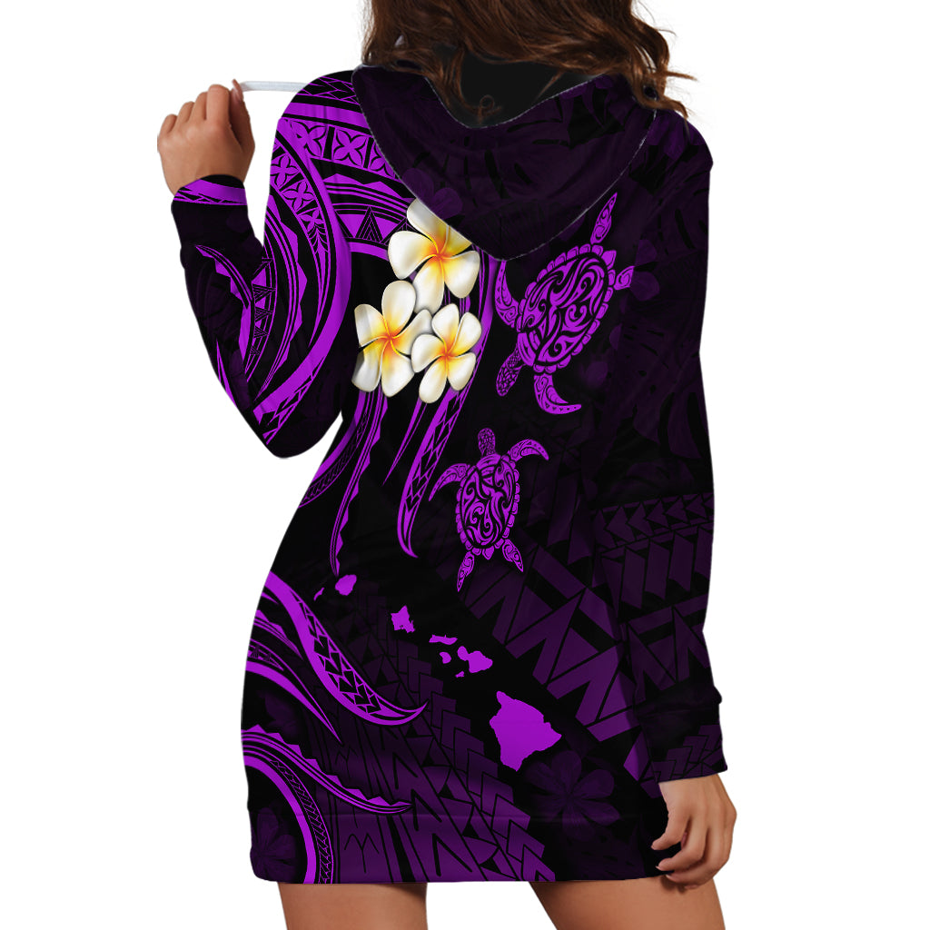 Personalised Molokai Hawaii Hoodie Dress Polynesian Tattoo and Pacific Plumeria Purple Vibe - Wonder Print Shop