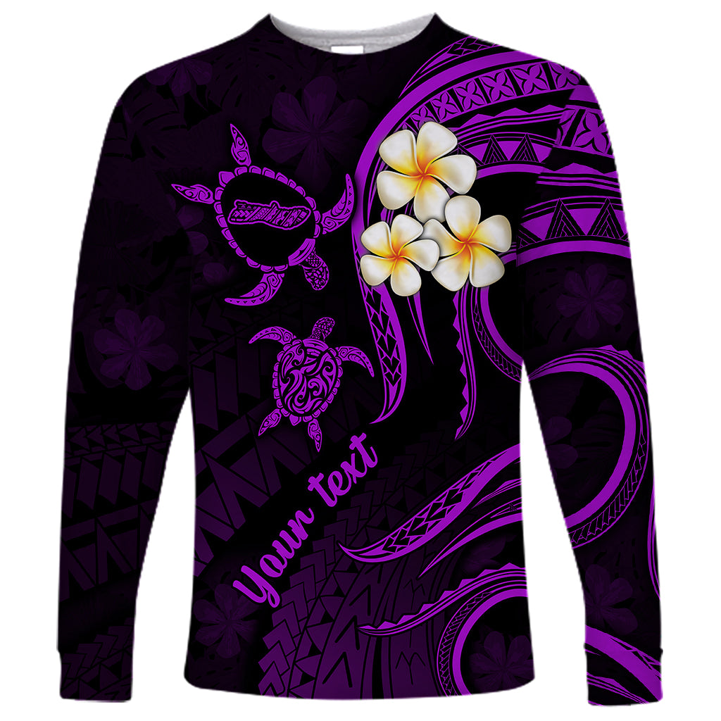 Personalised Molokai Hawaii Long Sleeve Shirt Polynesian Tattoo and Pacific Plumeria Purple Vibe - Wonder Print Shop