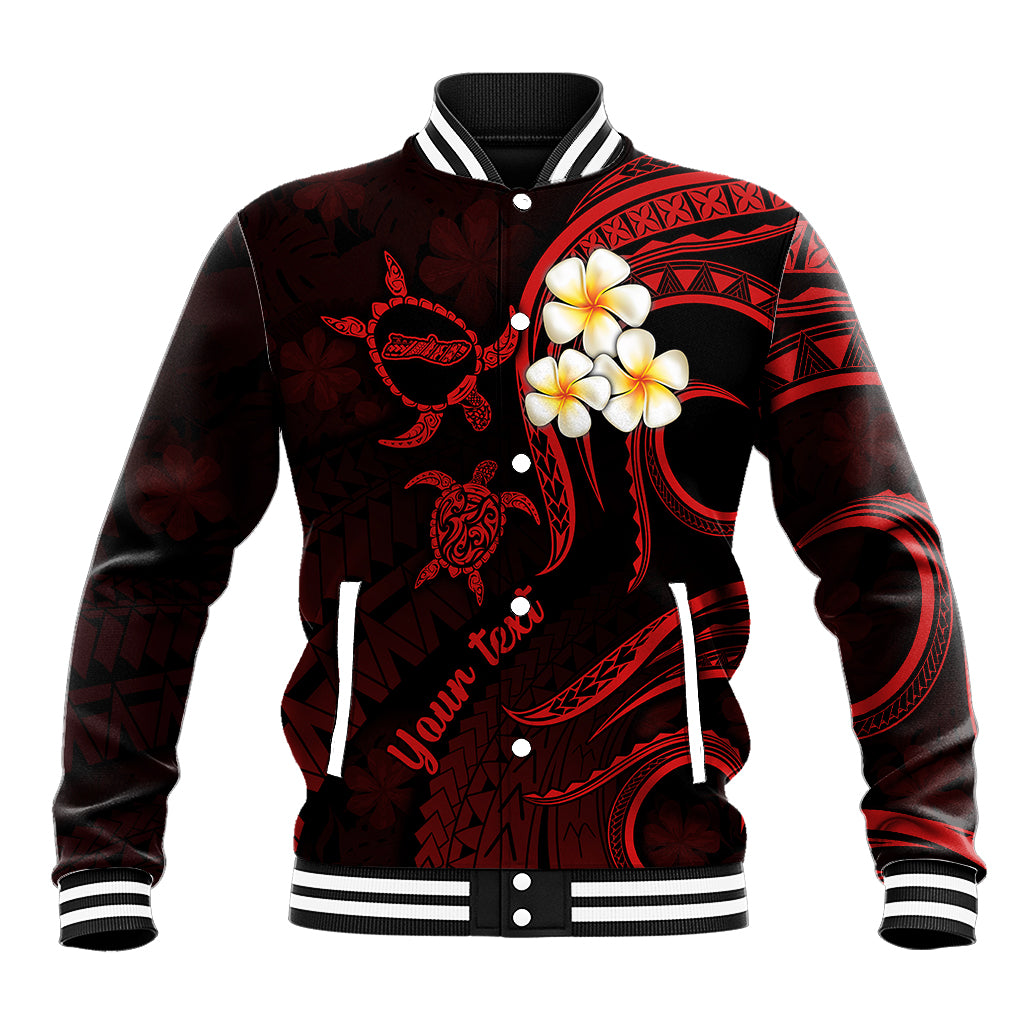 Personalised Molokai Hawaii Baseball Jacket Polynesian Tattoo and Pacific Plumeria Red Vibe LT9 - Wonder Print Shop