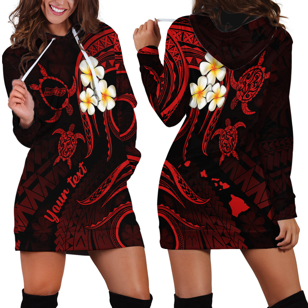 Personalised Molokai Hawaii Hoodie Dress Polynesian Tattoo and Pacific Plumeria Red Vibe - Wonder Print Shop