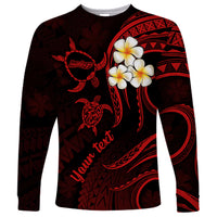Personalised Molokai Hawaii Long Sleeve Shirt Polynesian Tattoo and Pacific Plumeria Red Vibe - Wonder Print Shop