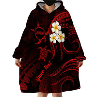Personalised Molokai Hawaii Wearable Blanket Hoodie Polynesian Tattoo and Pacific Plumeria Red Vibe - Wonder Print Shop