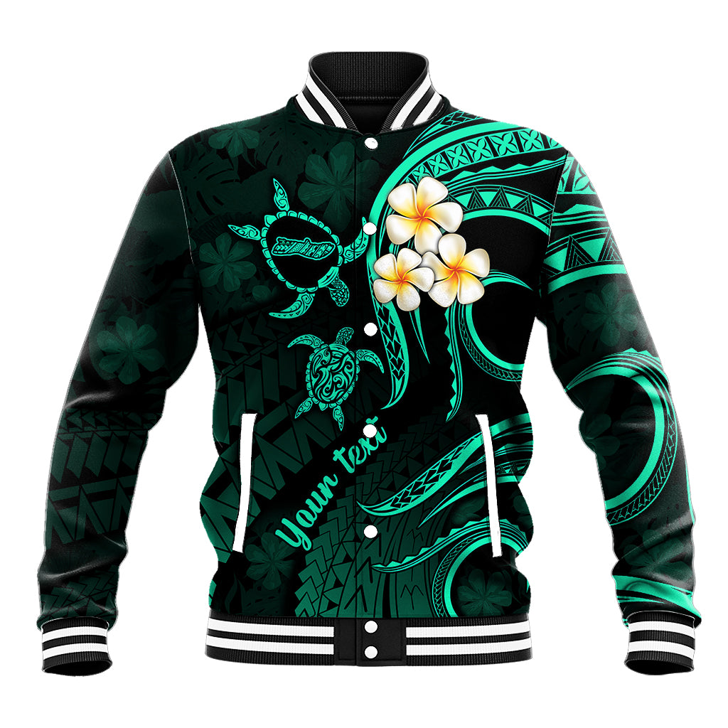 Personalised Molokai Hawaii Baseball Jacket Polynesian Tattoo and Pacific Plumeria Turquoise Vibe LT9 - Wonder Print Shop