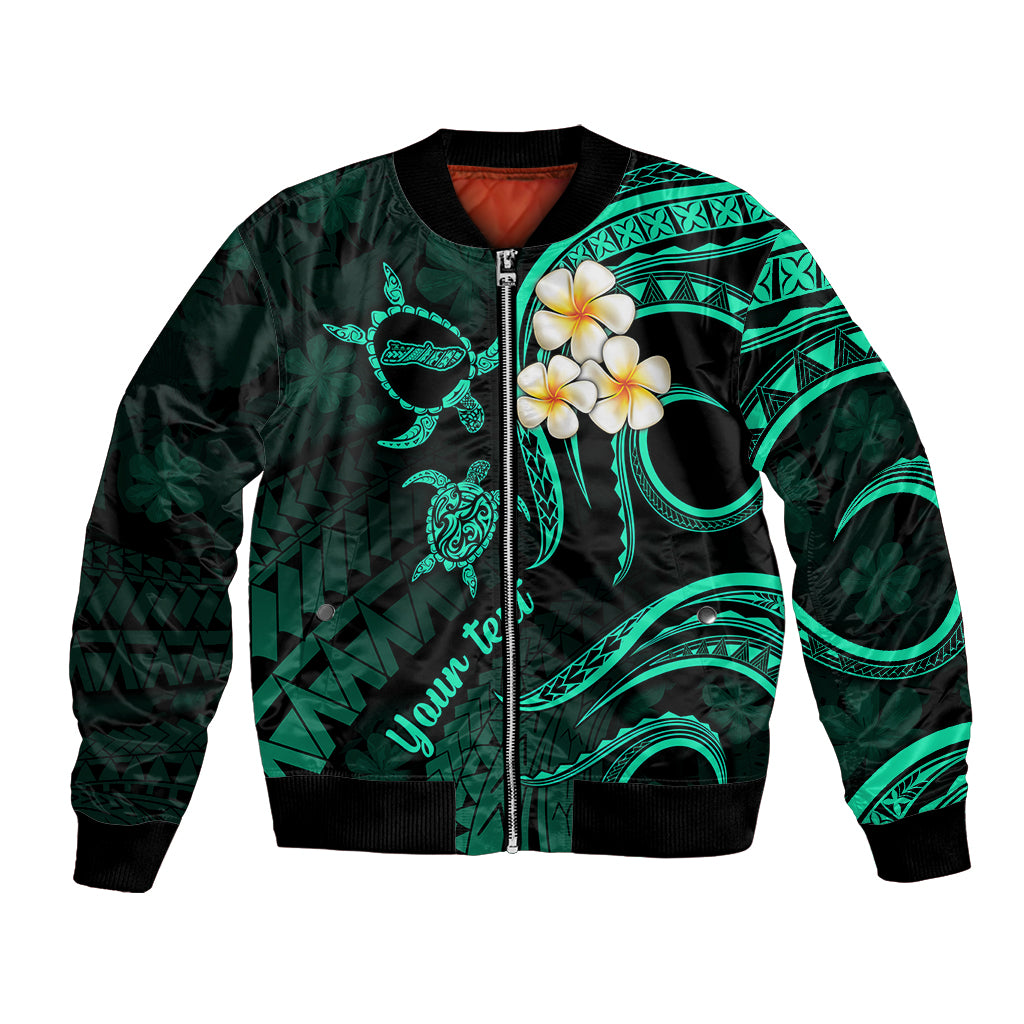 Personalised Molokai Hawaii Bomber Jacket Polynesian Tattoo and Pacific Plumeria Turquoise Vibe LT9 - Wonder Print Shop