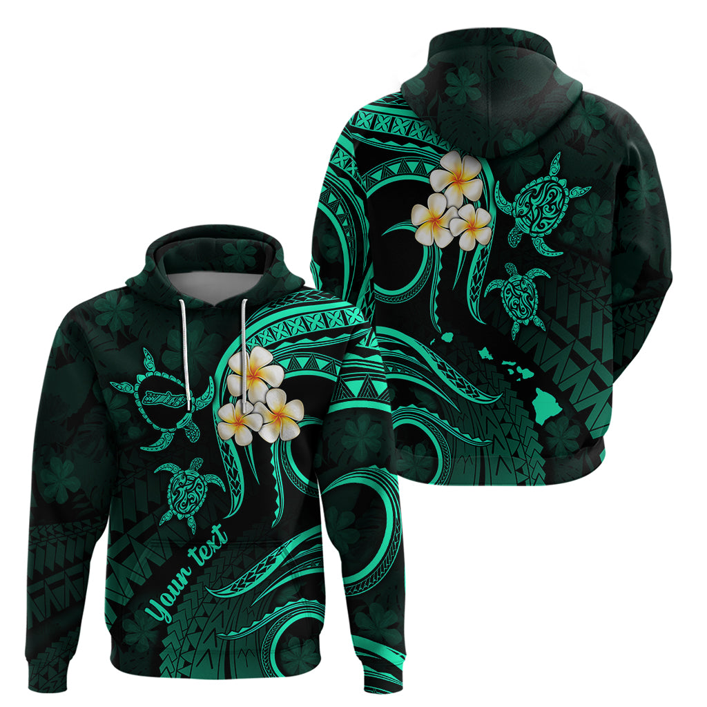 Personalised Molokai Hawaii Hoodie Polynesian Tattoo and Pacific Plumeria Turquoise Vibe - Wonder Print Shop