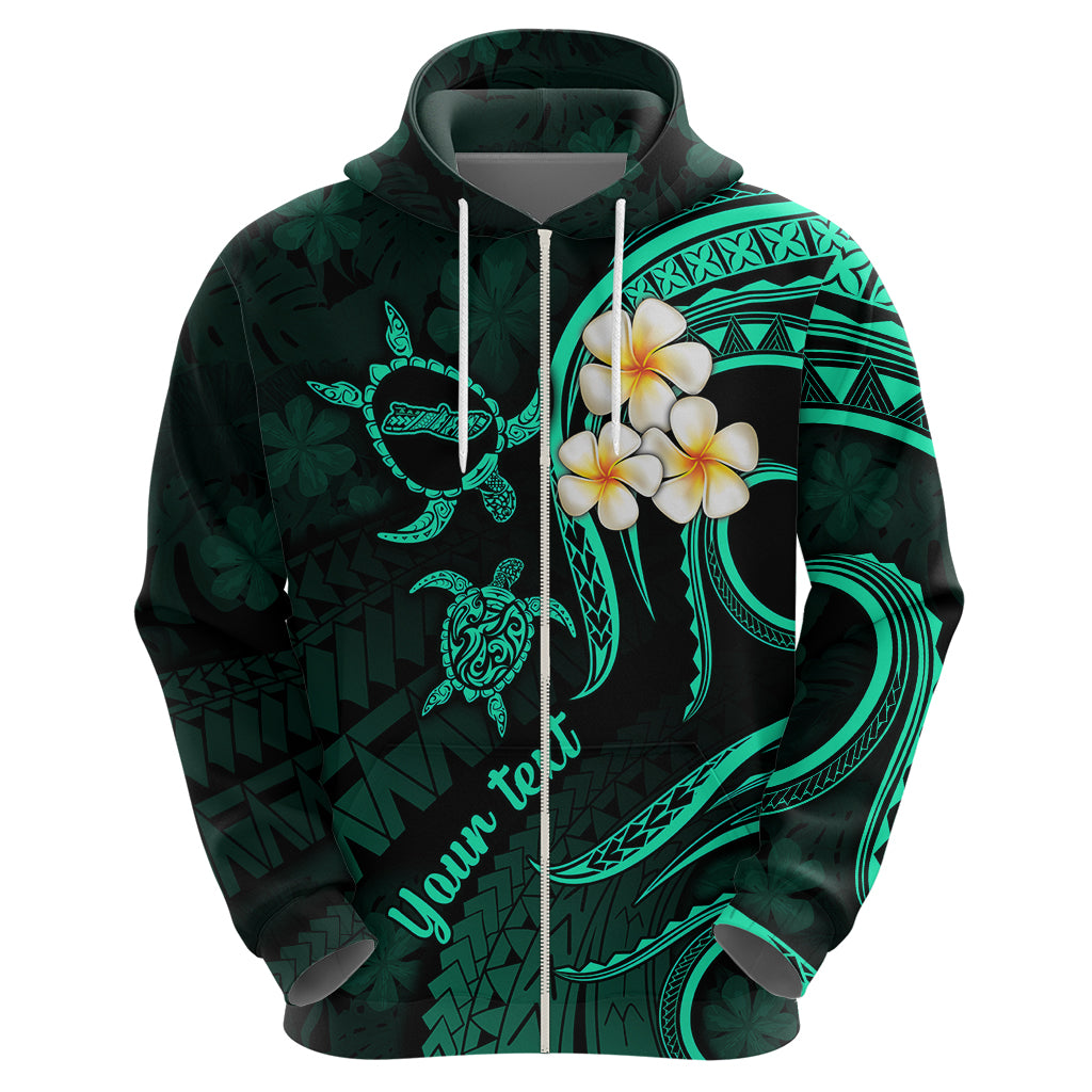 Personalised Molokai Hawaii Hoodie Polynesian Tattoo and Pacific Plumeria Turquoise Vibe - Wonder Print Shop