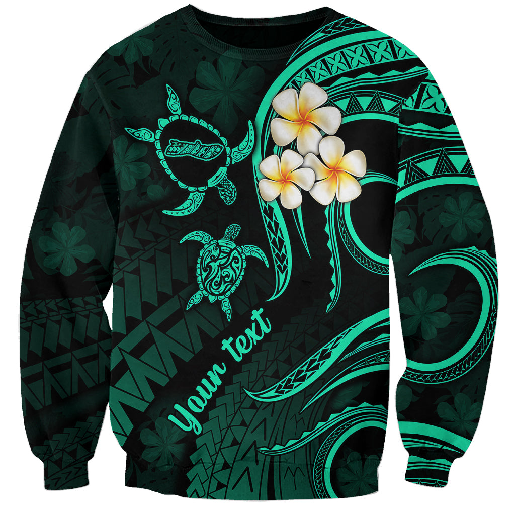 Personalised Molokai Hawaii Sweatshirt Polynesian Tattoo and Pacific Plumeria Turquoise Vibe - Wonder Print Shop