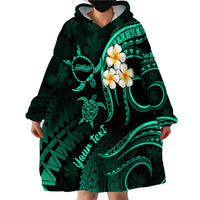 Personalised Molokai Hawaii Wearable Blanket Hoodie Polynesian Tattoo and Pacific Plumeria Turquoise Vibe - Wonder Print Shop