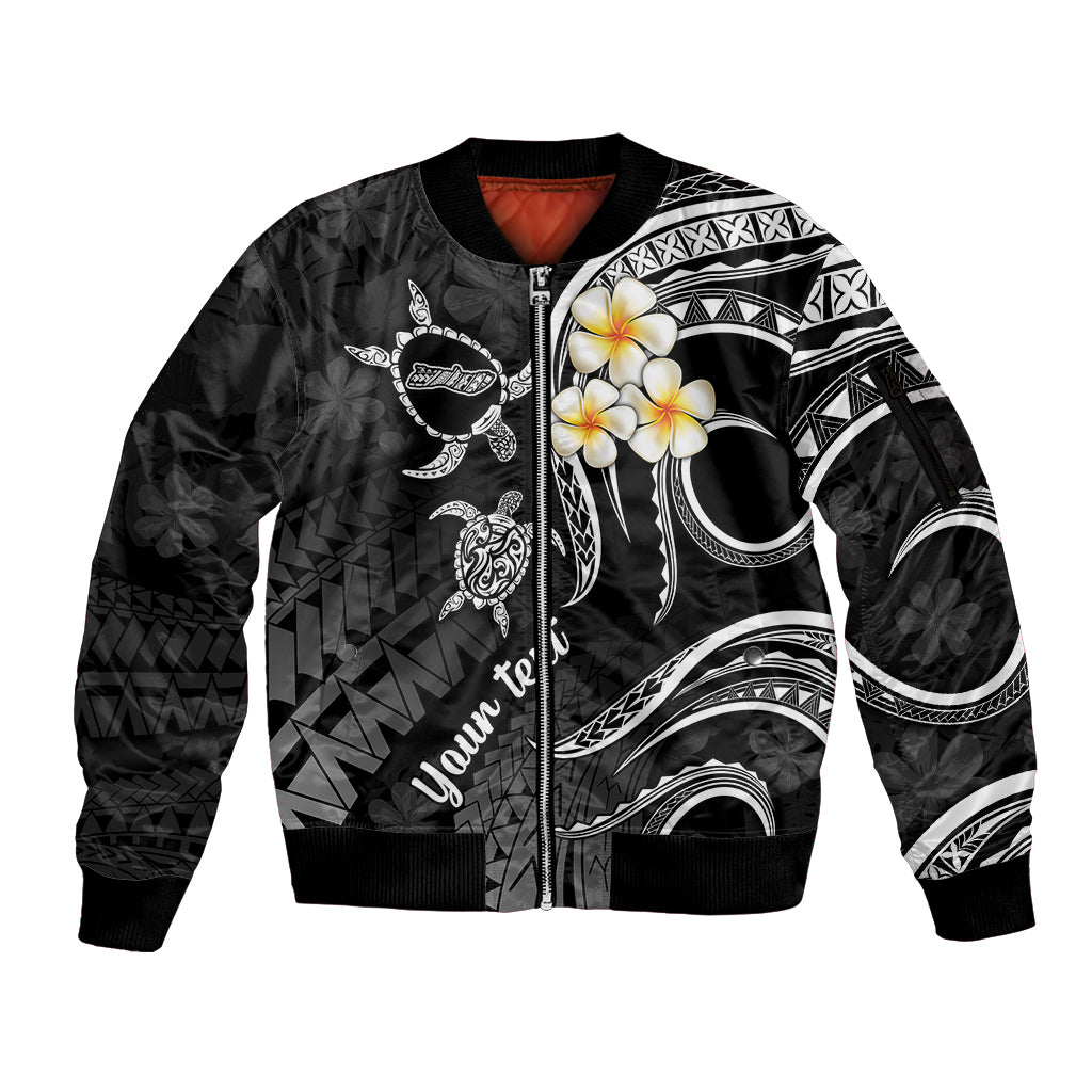 Personalised Molokai Hawaii Sleeve Zip Bomber Jacket Polynesian Tattoo and Pacific Plumeria White Vibe - Wonder Print Shop