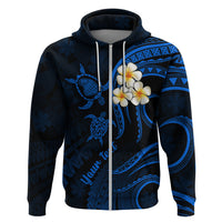 Personalised Lanai Hawaii Hoodie Polynesian Tattoo and Pacific Plumeria Blue Vibe - Wonder Print Shop