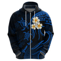 Personalised Lanai Hawaii Hoodie Polynesian Tattoo and Pacific Plumeria Blue Vibe - Wonder Print Shop