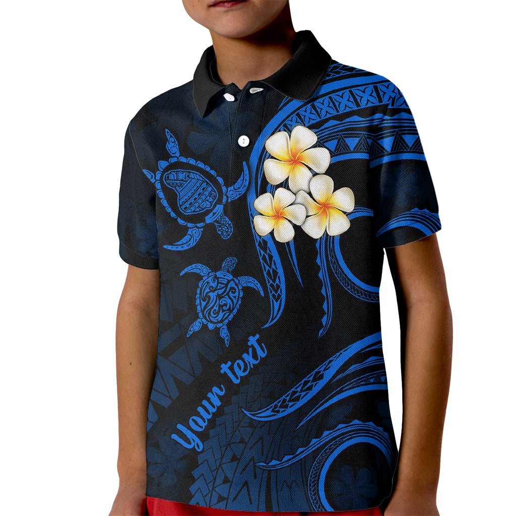 Personalised Lanai Hawaii Kid Polo Shirt Polynesian Tattoo and Pacific Plumeria Blue Vibe - Wonder Print Shop