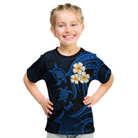 Personalised Lanai Hawaii Kid T Shirt Polynesian Tattoo and Pacific Plumeria Blue Vibe - Wonder Print Shop
