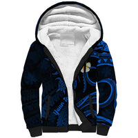 Personalised Lanai Hawaii Sherpa Hoodie Polynesian Tattoo and Pacific Plumeria Blue Vibe - Wonder Print Shop