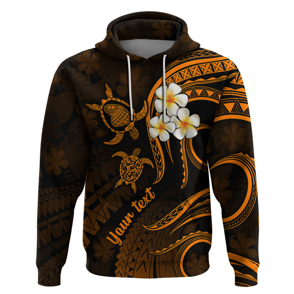 Personalised Lanai Hawaii Hoodie Polynesian Tattoo and Pacific Plumeria Gold Vibe - Wonder Print Shop