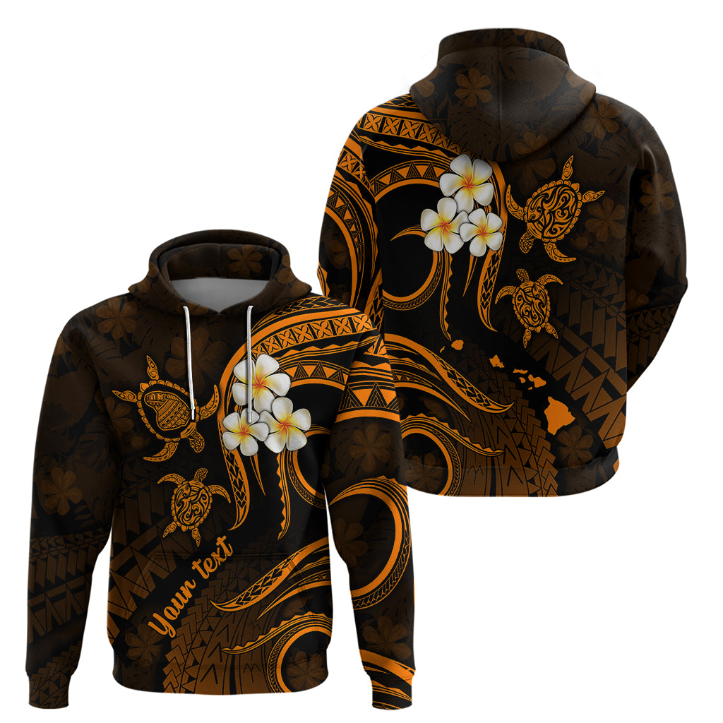 Personalised Lanai Hawaii Hoodie Polynesian Tattoo and Pacific Plumeria Gold Vibe - Wonder Print Shop