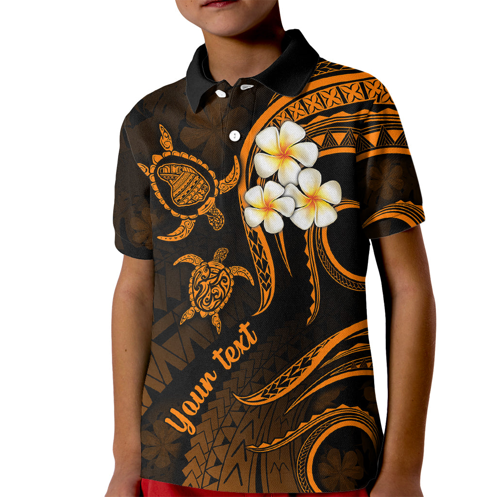 Personalised Lanai Hawaii Kid Polo Shirt Polynesian Tattoo and Pacific Plumeria Gold Vibe - Wonder Print Shop