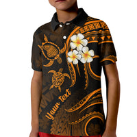 Personalised Lanai Hawaii Kid Polo Shirt Polynesian Tattoo and Pacific Plumeria Gold Vibe - Wonder Print Shop