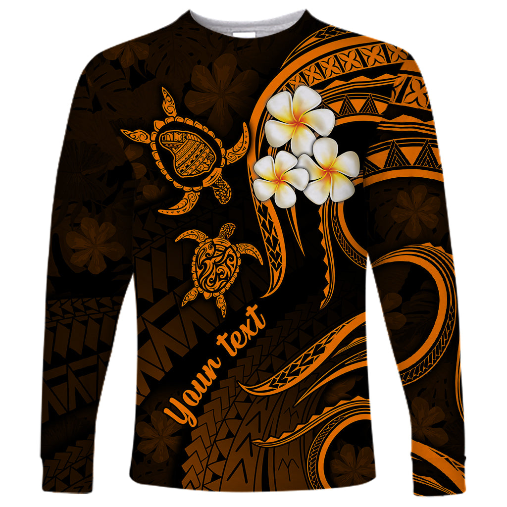 Personalised Lanai Hawaii Long Sleeve Shirt Polynesian Tattoo and Pacific Plumeria Gold Vibe - Wonder Print Shop