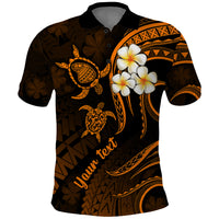 Personalised Lanai Hawaii Polo Shirt Polynesian Tattoo and Pacific Plumeria Gold Vibe - Wonder Print Shop