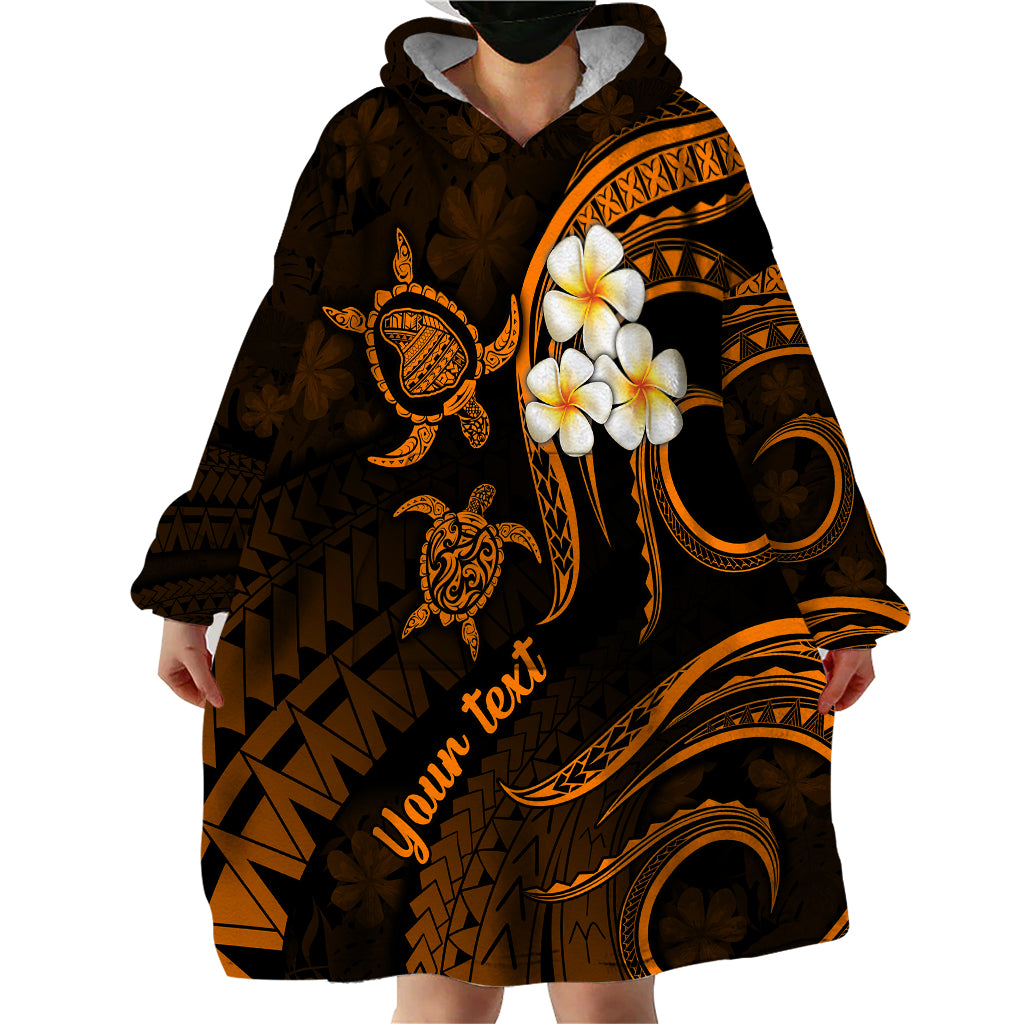Personalised Lanai Hawaii Wearable Blanket Hoodie Polynesian Tattoo and Pacific Plumeria Gold Vibe - Wonder Print Shop