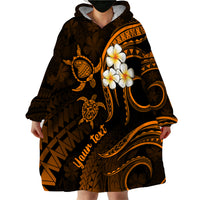 Personalised Lanai Hawaii Wearable Blanket Hoodie Polynesian Tattoo and Pacific Plumeria Gold Vibe - Wonder Print Shop