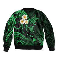 Personalised Lanai Hawaii Bomber Jacket Polynesian Tattoo and Pacific Plumeria Green Vibe LT9 - Wonder Print Shop
