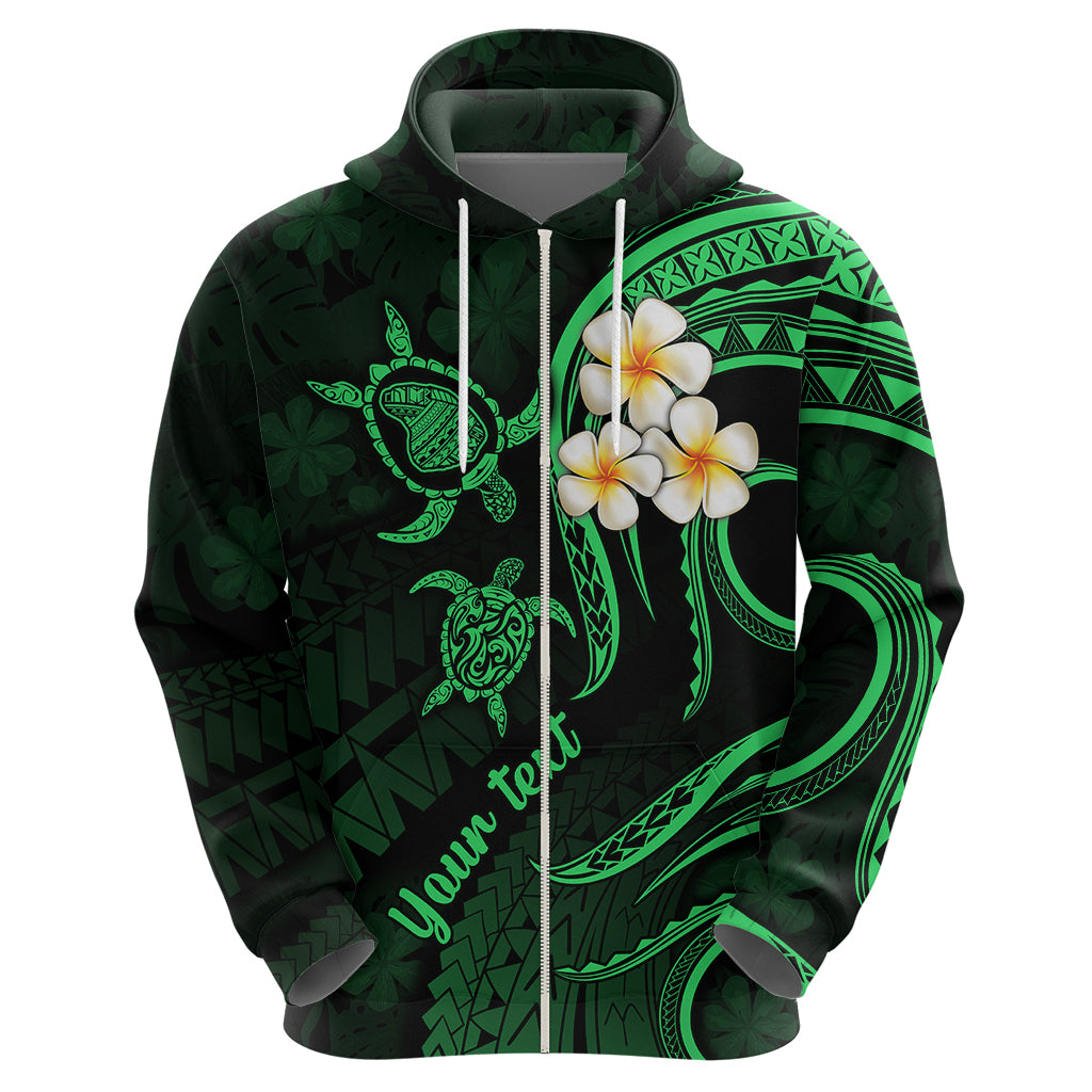 Personalised Lanai Hawaii Hoodie Polynesian Tattoo and Pacific Plumeria Green Vibe - Wonder Print Shop