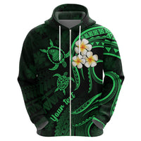 Personalised Lanai Hawaii Hoodie Polynesian Tattoo and Pacific Plumeria Green Vibe - Wonder Print Shop