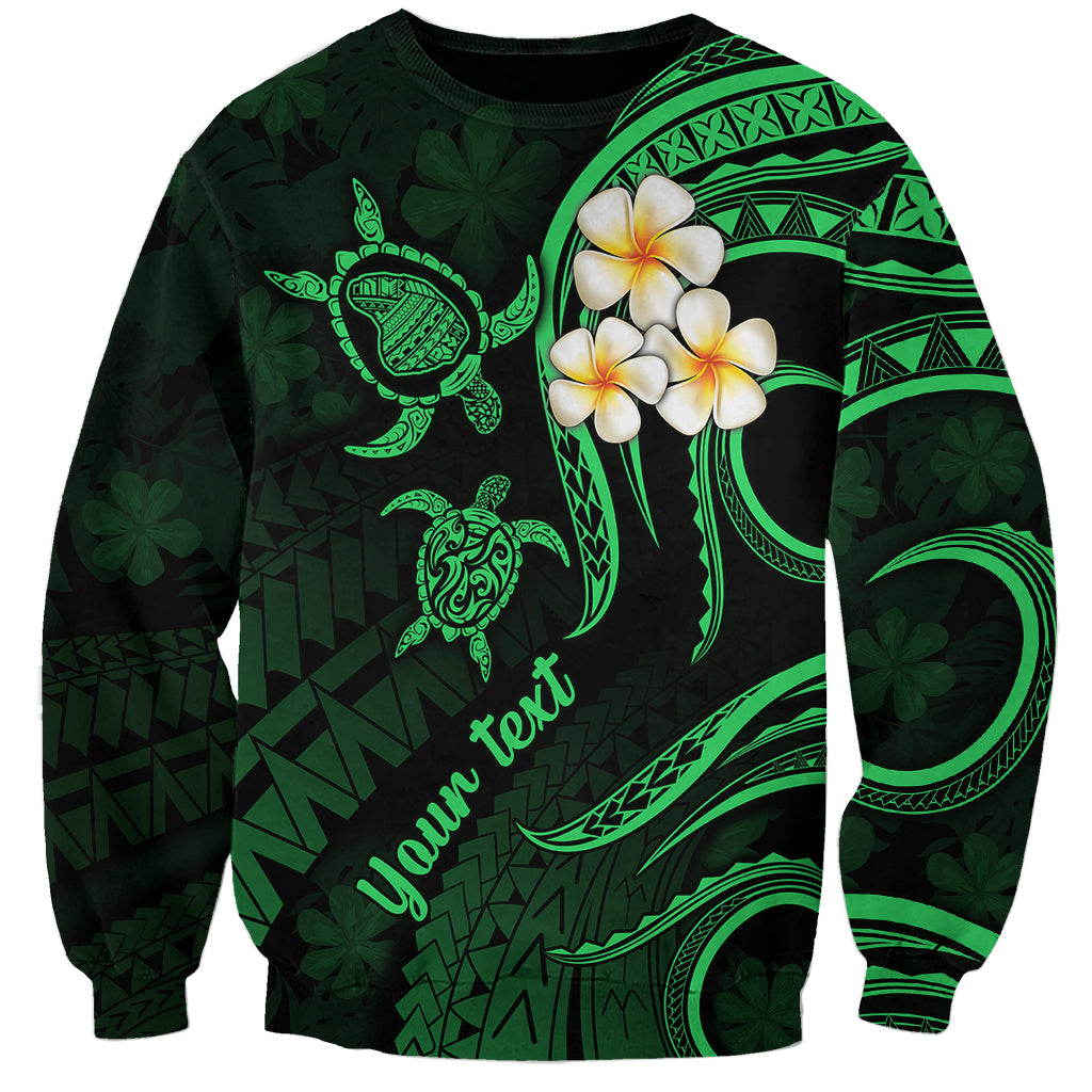 Personalised Lanai Hawaii Sweatshirt Polynesian Tattoo and Pacific Plumeria Green Vibe - Wonder Print Shop